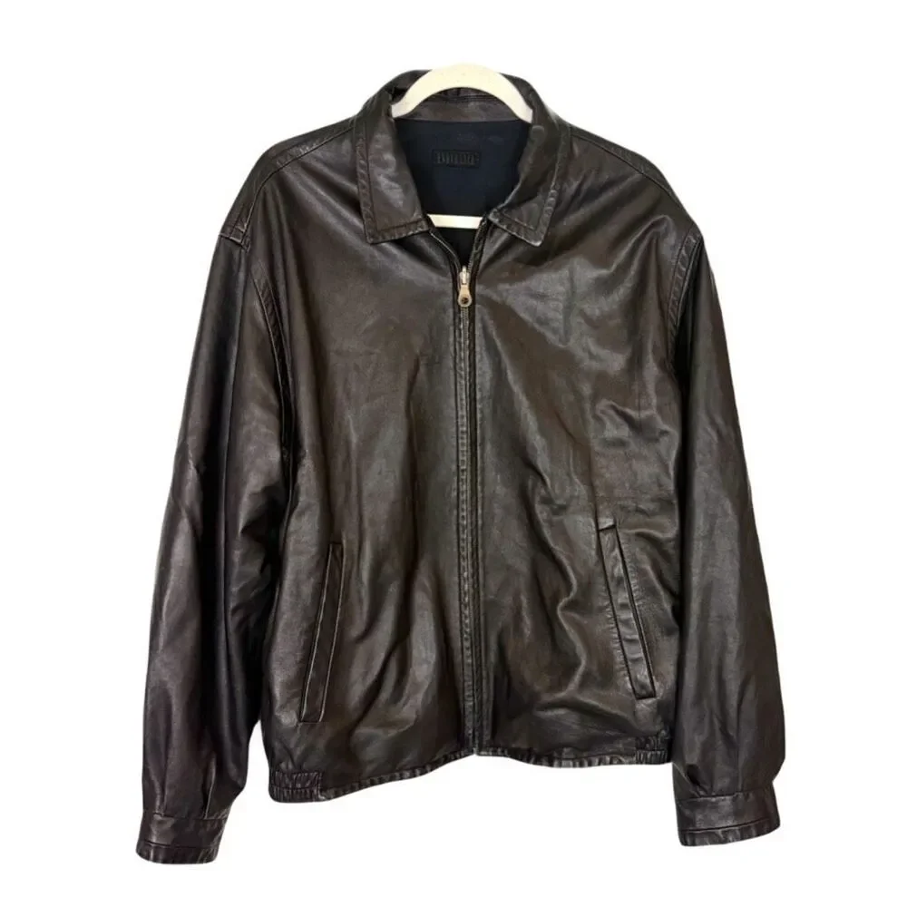 Robert Comstock Leather Jacket Mens 42 Black Reversible Endurance Lined Zip Up